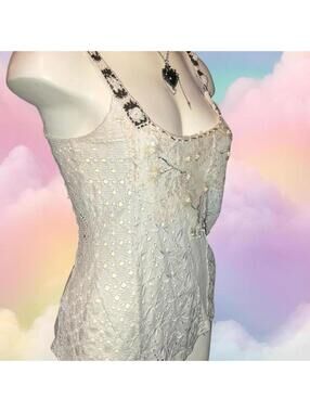 Free People white lace cami top with beading and sequins